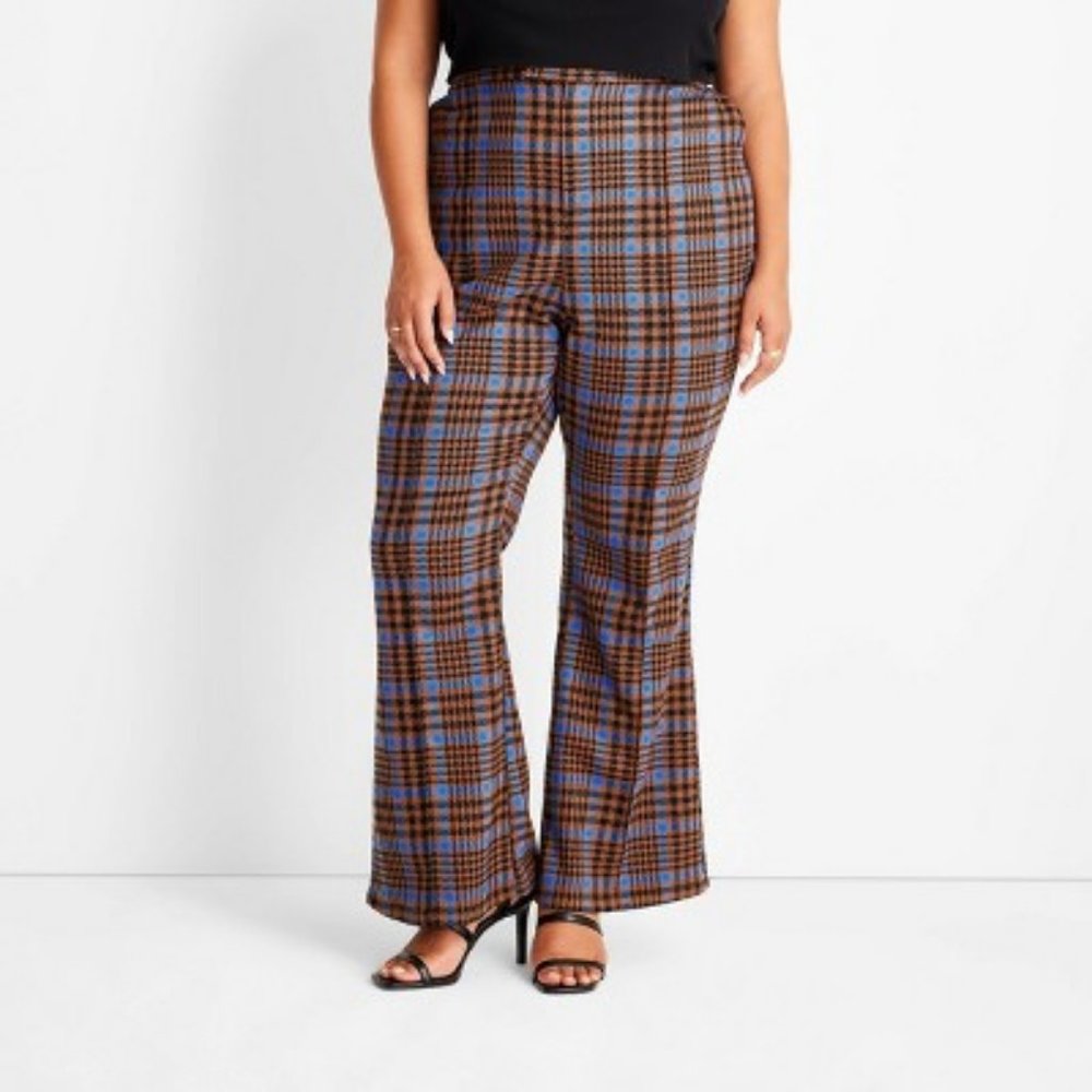 NWT Future Collective Mixed Plaid Flare Pants